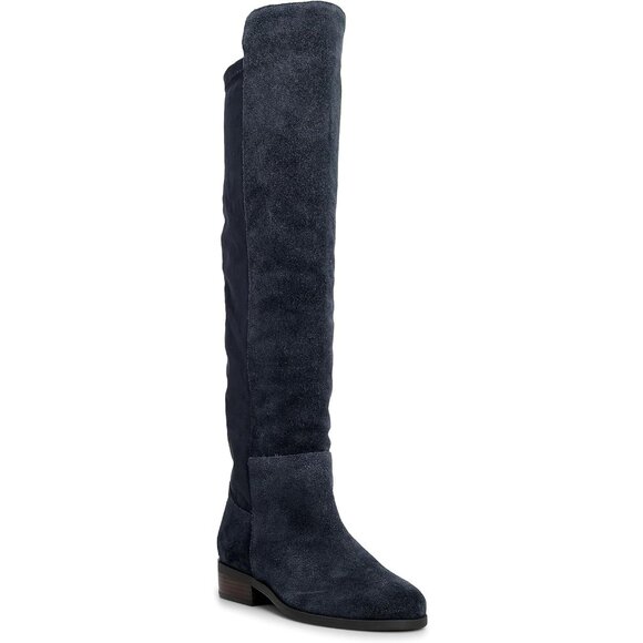 Shoes - Women's Bright Blue Above the Knee Pointed Toe Low Heel Calypso Winter Long Boot